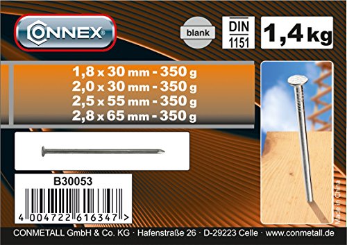 CONNEX 1,4 kg Nägel / Drahtstifte –Set, 4 Sorten, verzinkt, im praktischem Eimer - 6