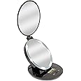 iTrend Folding Makeup LED light Round Dual Handy Mirror – Travel Ease Handheld – For Pocket, Purse, Office, Car, Gift