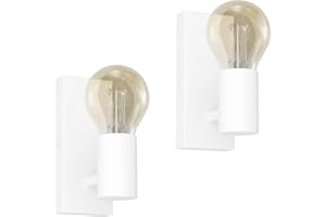 Klighten 2 Pezzi Lampada da Parete E27 Vintage Orientabile, Applique Parete Industriale Retrò Interni in Metallo, Lampada a Muro per Cucina, Camera da Letto, Soggiorno, Bianco, Lampadina non Inclusa