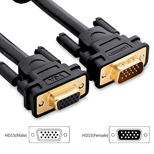 VGA Kabel Ugreen 2m VGA/SVGA Video Monitor Coaxial verlängerungskabel HD mit 2 Ferritfilter/vergoldeten Kontakte/15-polig HD Stecker auf 15-polig HD Buchse/Kompatibel für Projektoren , HDTVs , Displays - 2