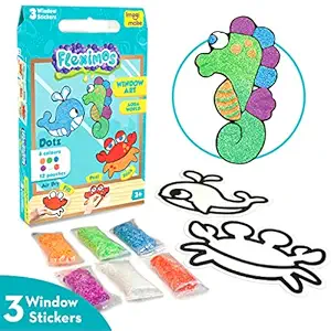 Imagimake Fleximos Aqua World DIY Window Art ? Dotz Multi-Colour Air Dry Clay Art Playset - for Girls and Boys 3 Years+ (Aqua World)