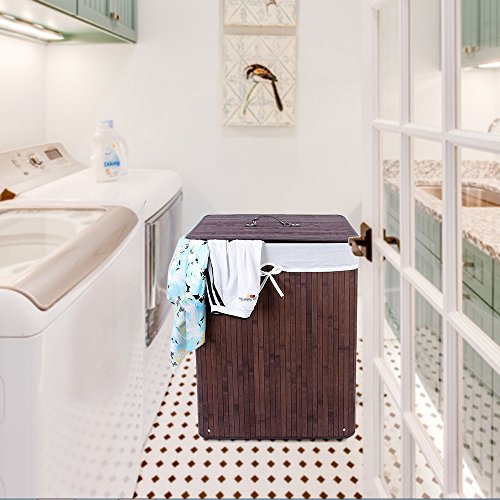 Songmics faltbar Bambus Wäschekorb 100 L (62,5 x 52 x 32 cm) Wäschebox mit Wäschesack zum Herausnehmen braun LCB63Z - 2