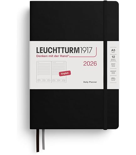Agenda Semainier 2026 Leuchtturm1917 - Format Poche A6, Couverture Rigide Rose - Pages Lignées Et Calendrier