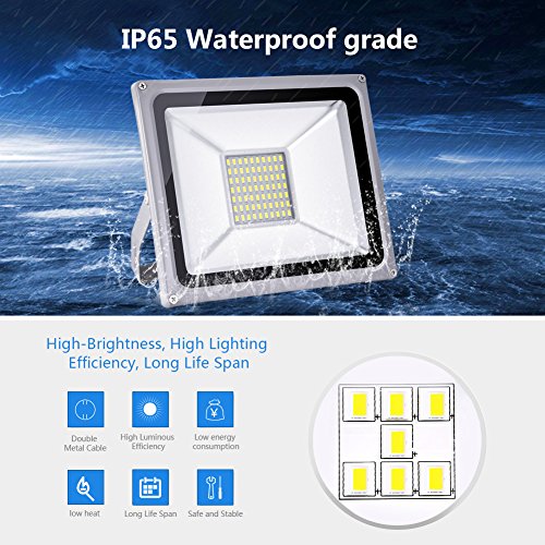 HimanJie 20W 30W 50W 100W 150W 200W 300W 500W LED Kaltweiß Wandstrahler Lampe Außenstrahler Aluminium Strahler Flutlicht 220V IP65(50W) - 5