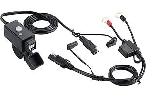 iMESTOU Chargeur de Téléphone étanche pour Moto, Adaptateur à Double Port USB avec Câble à Borne Annulaire SAE, Kit de Charge Détachable pour Motos 12V/24V, ATV, UTV...