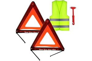 FUNVALLEY SURPERFECT Warning Triangle Kit Fold Up Car Warning Safety Triangle Road-Side Kit Roadside Emergency Breakdown Warning Triangle Reflective Warning Triangle Visibility Roadside Vest Safety Hammer