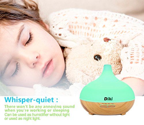 Aroma Diffuser,DIKI Ultraschall Ätherisches Öl Diffusor Luftbefeuchter Holzmaserung Duftzerstäuber Düfte Humidifier Aromatherapie Duftöl Diffusor 300ML mit 7 Farben LED Licht für Babies Persönlich Schlafzimmer Büro oder - 7