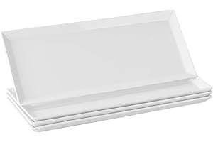 DOWAN Grandi Piatti da Portata Rettangolari - 36,8 x15,2 cm Piatti in Porcellana, Piatti da Portata Bianchi per Carne, Antipasti, Cibo, Dessert, Sushi, Feste, Bianco, Set da 4