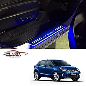 Car Door Foot Step Led Sill Plate With Mirror Finish for Toyota Glanza (Set of 4PCS, Blue) Door Sill Plate