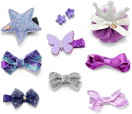 10pcs Toddler Girl Hair Clips Girls Barrette Hairpins Baby Kids DIKETE® Cute Bowknot Crown Star Hair Claws Headdress Bows Accessories for Photography Pops Costume Party Birthday Gift (Purple)