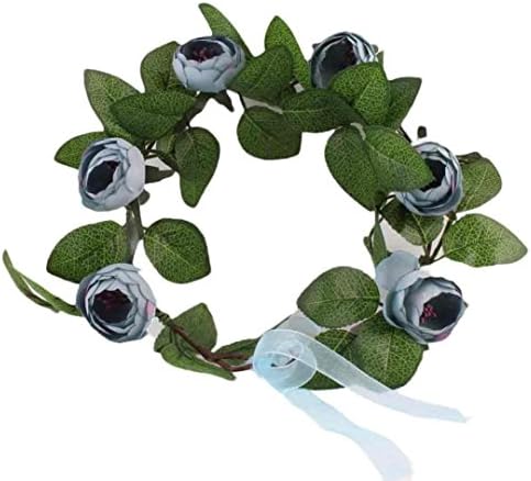 Tonwalk Women Headband Bohemian Style Handmade Flower Hairband Crown Wedding Wreath Bridal Headdress (Blue)