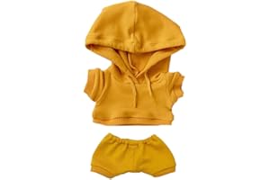 niannyyhouse Vestiti per bambole di peluche da 20 cm, elastici e solidi, abbigliamento sportivo, tute, felpa con cappuccio, pantaloni morbidi peluche (giallo, 20 cm)