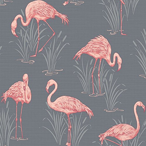 Vintage Lagune Flamingo Tapete grau/koralle – Arthouse 252603