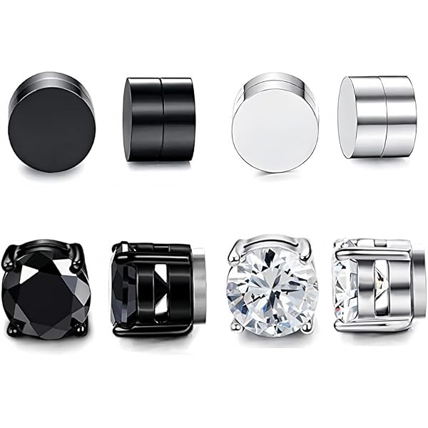 4 Paia Di Orecchini Magnetici Unisex – Acciaio Al Titanio, Senza Piercing E Con Zirconi Lucenti! - copertina