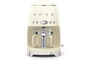 Smeg, Macchina da Caffè Filtro DCF02CREU, Funzione Aroma e Autostart, Caraffa in Vetro Fino a 12 Tazze, 2 Livelli di Intensità, Modalità Keep Warm, 1050W, Panna