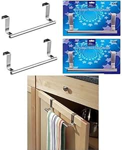 2 x Over Kitchen Cabinet Door Tea Hand Towel Rail Hanger Holder Storage 23cm New by E Trade 2 x Over Kitchen Cabinet Door Tea Hand Towel Rail Hanger Holder Storage 23cm New by E Trade