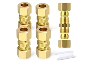 DOLASO 2 Pcs Straight Brass Brake Line Compression Fitting Unions for OD Tubing 3/16