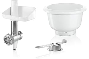 BOSCH HAUSGERÄTE Bosch Zubehör-Set BakingSensation MUZ5BS1, Fleischwolf, Kunststoffschüssel, Spritzgebäck-Vorsatz, Edelstahl Loch-Scheibe, 4 Gebäckvarianten, passend für Serie 4