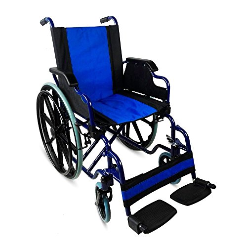 Silla de ruedas plegable y autopropulsable | Reposabrazos abatibles y reposapiés extraíbles | Gran seguridad y cómodo manejo | Ancho de asiento de 46 cm | Elegante color azul | Peso máximo soportado 100 Kg | Modelo Giralda | Mobiclinic