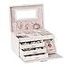 Produktbild Schmuckkästen mit Minibox, 3 Schubladen und Spiegel Schmukkasten Schmuckschatulle Schmuckkoffer Aufbewahrung 26 * 18.5 * 17.5 cm (WHITE)