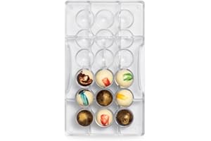 Decora, 0050089 Mezza Sfera Ø 25 x h 10 mm. Dim. cav. 200 X 120 X 22 mm, Stampi Professionali, in policarbonato, per realizzare cioccolatini 3D lucidi e perfetti. Modelli brevettati, ø 25 Mm