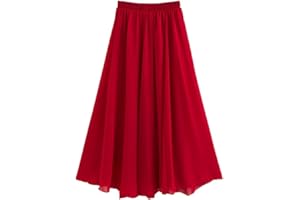 GOTHDEN Golden Service Falda Mujer Elástica Plisada Básica Falda Larga Mujer Maxi Bohemia Playa Vacaciones Gasa con Talla Grande Cintura Elástica