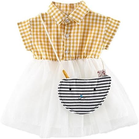 BESTOPPEN Girls Dresses, Kids Baby Girl Summer Cute Sleeveless Plaid Princess Party Dress + Bag Casual A-Line Swing Dress Toddler Cute Tutu Dress Outfits for 1-2 Years (24M, Yellow)