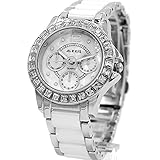 Alexis Armbanduhr Quarz Damen Runden Japan Seiko PC21 Movement Weis Metall Band Weis Dial Wasserdicht