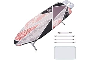 Treer Housse Table à Repasser 140x50cm en Impression de Marbre, Résistante Aux Hautes Températures, avec Tampon Anti-Scorch et Fixations, pour Fers à Repasser Vapeur (140x50cm,marbre Violet Rose)