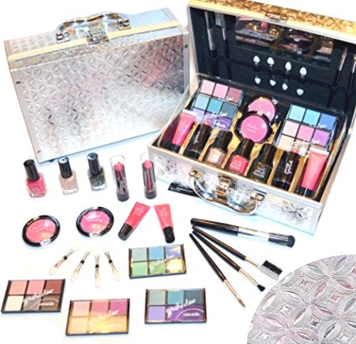 Schöne Kosmetik Make-up ALU Koffer mit Reliefmuster Schminkkoffer 42 tlg gefüllt(e941)