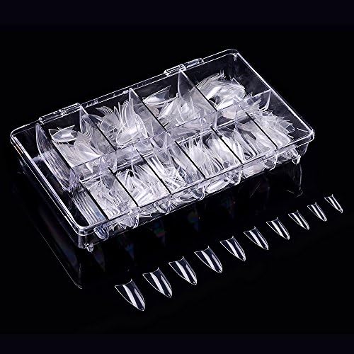 Lillyarn 500pcs Stiletto shaped French Style Clear Color False Nails Fake Nail Art Tips 10 Sizes with box