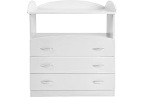 NOVA Table à langer avec 3 tiroirs, 1 compartiment ouvert et 1 étagère, en MDF robuste, blanc à langer, meuble à langer, commode, salle de bain, pour bébés, enfants
