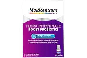 Multicentrum Flora Intestinale Boost Probiotici, Integratore Alimentare di Fermenti Lattici Vivi e Complesso Vitaminico Formulato per il Benessere dell'Intestino, 16 Flaconcini