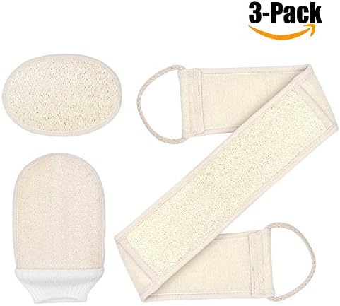 3 PCS Bath Set, Includes Loofah Back Scrubber, Body Glove and Face Pad Perfect for Bath Shower and Spa