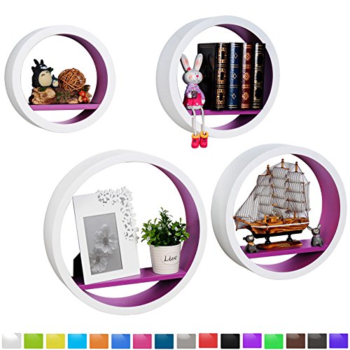 WOLTU RG9231la Wandregal Schweberegale, 4er Set Oval Lounge Cube Regal, Retro Bücherregal, MDF Holz, DIY zum Hängen, Weiß-violett