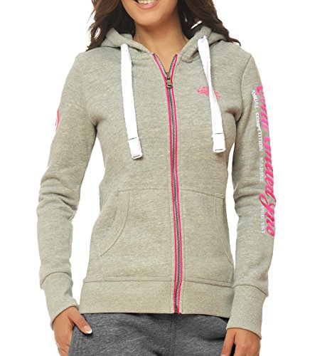 M.Conte Damen Sweatshirt Kapuzenjacke Hooded Sweater Sweat-Shirt-Jacke S M L XL Weiss Marine Blau Grau Melange Schwarz Pink Kapuze Rachel - 2