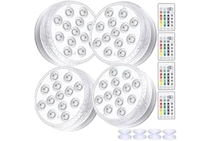 ALED LIGHT Waterproof Underwater Light, 4 Pack Submersible LED Lights with Remote Control RGB Multicolor LED Pond Lighting Set for Vase Base, Bath Tub, Decoration