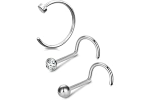 OUFER 20G 3PCS Piercing Naso Titanio Anello Nostril Orecchino Naso Brillantino Anelli Studs S Curvato Piercing Nose Ring Screw 8mm Hoop CZ Jewelry Donna Gioielli