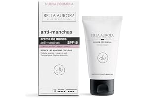 BELLA AURORA - Crema de Manos Anti-Manchas 75 ml, Anti-edad y Despigmentante, Tratamiento Reparador Hidratante y Antioxidante, con Vitamina C y E, Protege y Regenera, Protección SPF15
