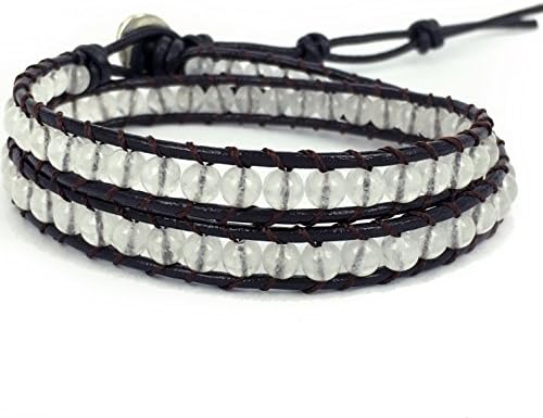 New! Stone Beads Alloy Genuine Leather Bracelet Bangle Cuff Rope Bead Wrap Adjustable