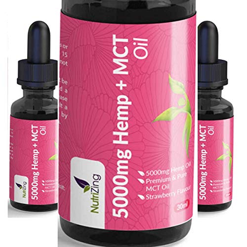 High Strength Hemp Oil Drops Infused in MCT Oil - 100% Pure & Natural - Vegan Source of Omega 3 - Made from Certified EU Hemp by NutriZing - Sustainably Sourced MCT - Strawberry Flavour - 30ml Bottle