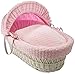 Luxury British Made White Wicker Moses Basket With Pink Marshmallow Covers And Rocking Stand
