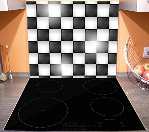 Wallario Herdabdeckplatte / Spitzschutz aus Glas, 1-teilig, 60x52cm, für Ceran- und Induktionsherde, Schachbrett Muster - 3