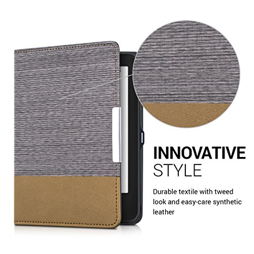 kwmobile Hülle für Tolino Shine 2 HD – Flipcover Case eReader Schutzhülle – Bookstyle Klapphülle Hellgrau Braun - 2