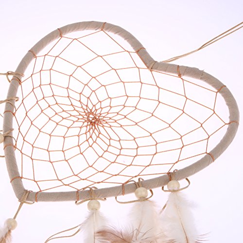 Attrape-rves-Voiture-Indien-Beige-coeur-et-Plumes-Dreamcatcher-net-Capteur-de-rves-Tenture-vintage-Dcoration-Maison-Chambre