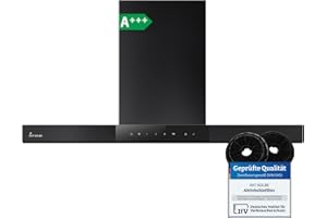 KKT KOLBE Dunstabzugshaube 90 cm | A+++ | 754 cbm/h | Wandhaube | Umluft | Abluft | Automatik-Modus | schwarz | Glas | Nachlaufautomatik | Bi-Color LED Beleuchtung | Touch Bedienung | SHAPE9005S