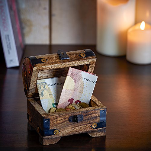 Geld-Schatztruhe zum 30. Geburtstag mit Gravur – Klein – Dunkel – Bauernkasse – Schmuckkästchen – Spardose – Aufbewahrungsbox aus Holz – lustige und originelle Geburtstagsgeschenk-Idee – 10 cm x 7 cm x 8,5 cm - 2