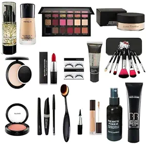 Eaglehunt Macc Combo Makeup Kit For Girls (set of 18) having Eye Shadow kit, Foundation, Fixer, BB Cream, 2 Eye lashes, Primer, 1 Compact, Brush Set, Kajal, Blusher, Lipstick, Loose powder, Concealer Stick/Liquid (as per availability)