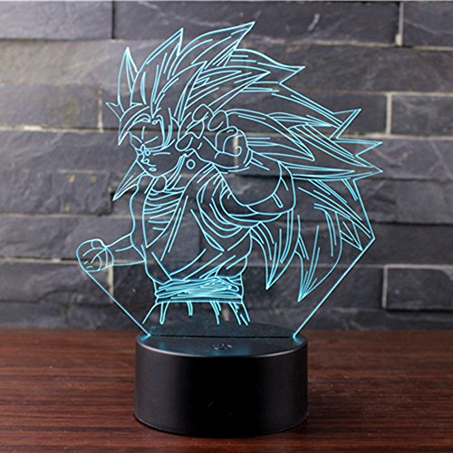 3D Lampe Illusion Optique LED Veilleuse, CKW 7 Couleurs Tactile Lampe de Chevet Chambre Table Art Déco Enfant Lumière de Nuit avec Câble USB Nouveauté De Noël Cadeau d'anniversaire (Dragon ball 4)