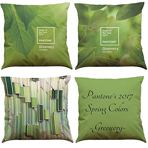 MStar 4 Stück Frühling Grünzeit gedruckt Muster Kissenbezug 45X45cm Leinen-Baumwoll atmungsaktiv Kissenhülle Kopfkissenbezug